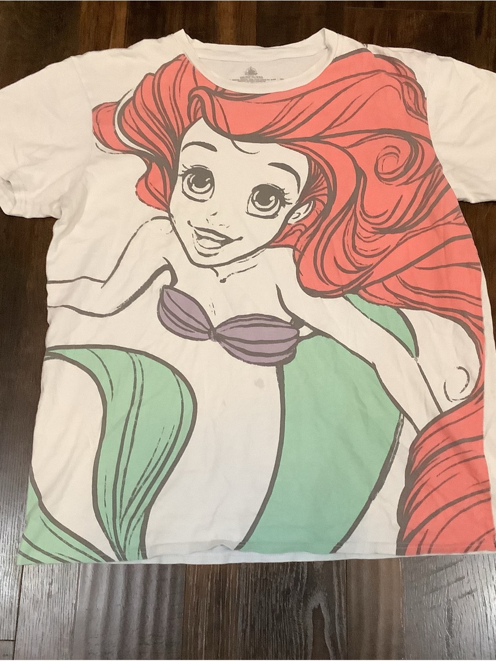 Disney Parks‎ Ariel The Little Mermaid Graphic T-Shirt XL White Organic Cotton